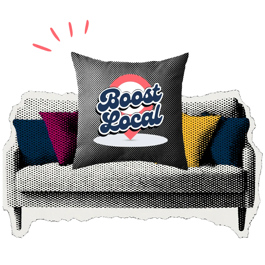 Halftone sofa with a Boost Local pillow