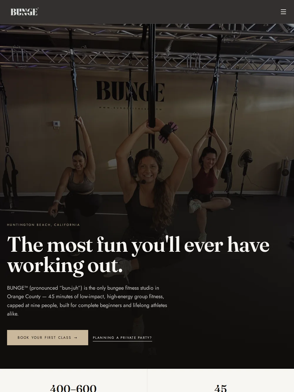 BUNGE Fitness tablet homepage