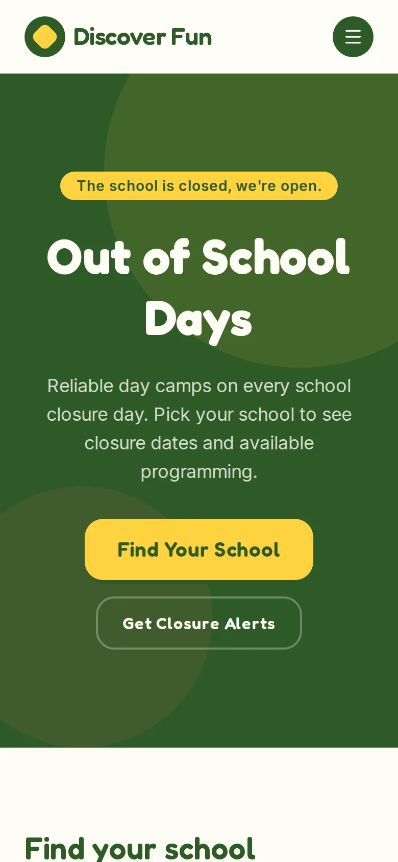 Discover Fun Camp mobile about page