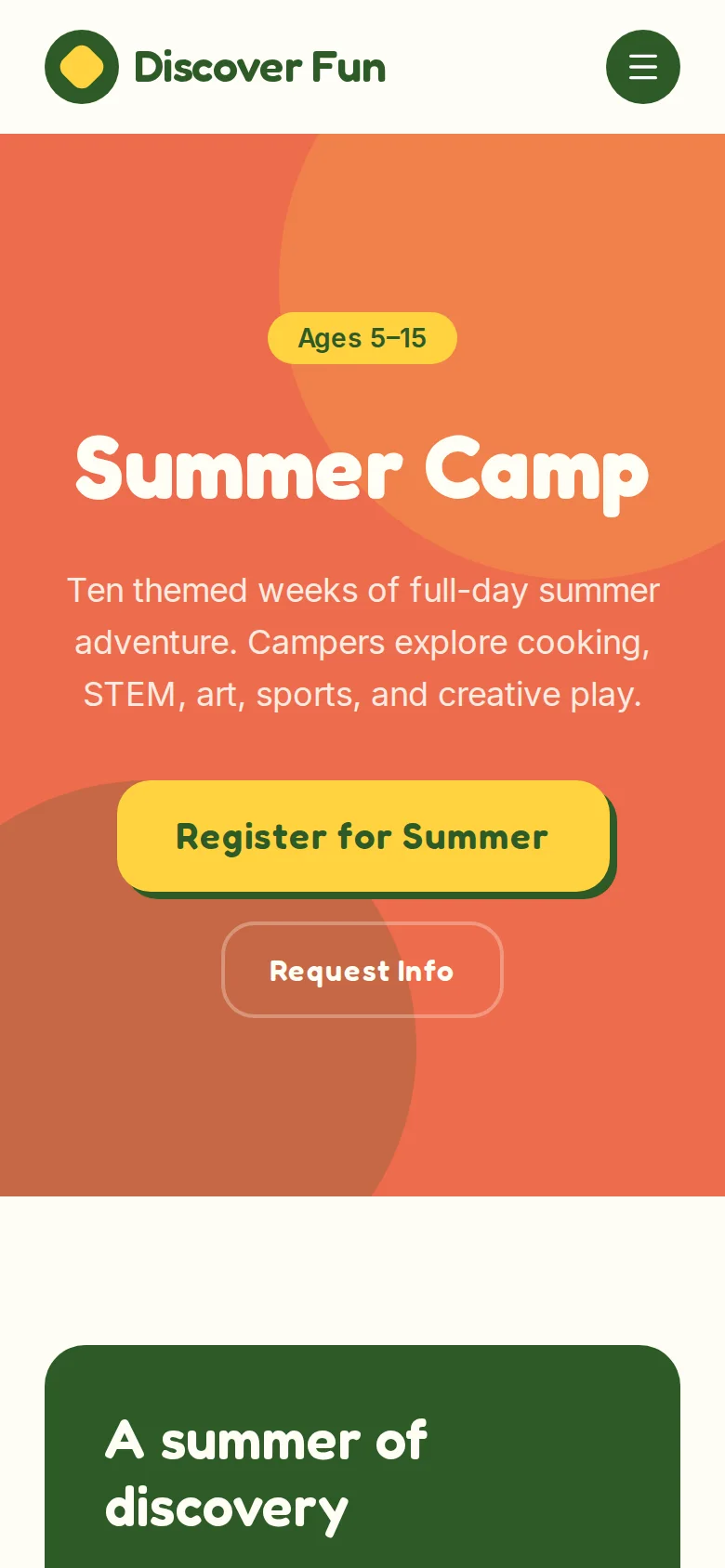 Discover Fun Camp mobile services page