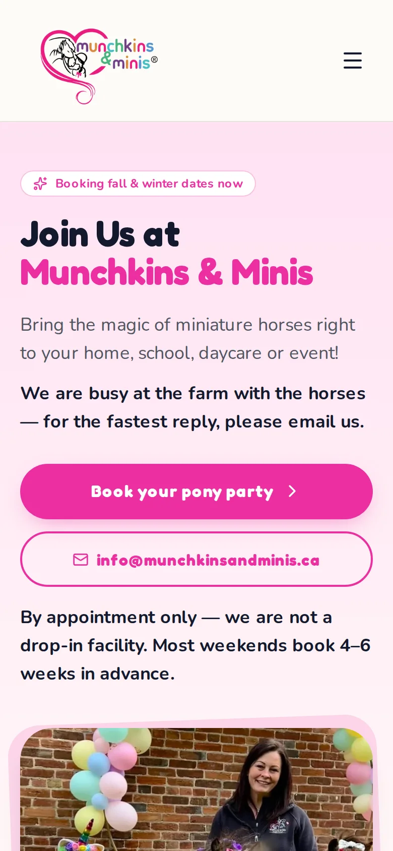 Munchkins & Minis mobile homepage