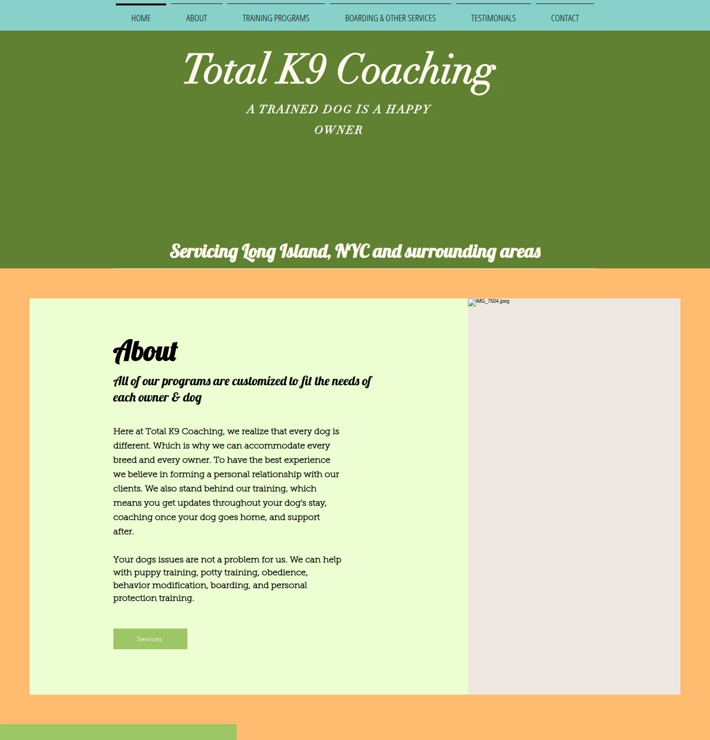 Before: Compare the original website with the new Total K9 Coaching website.