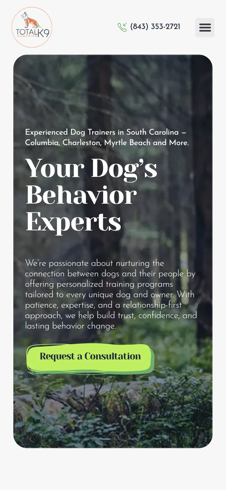 Total K9 Coaching mobile about page