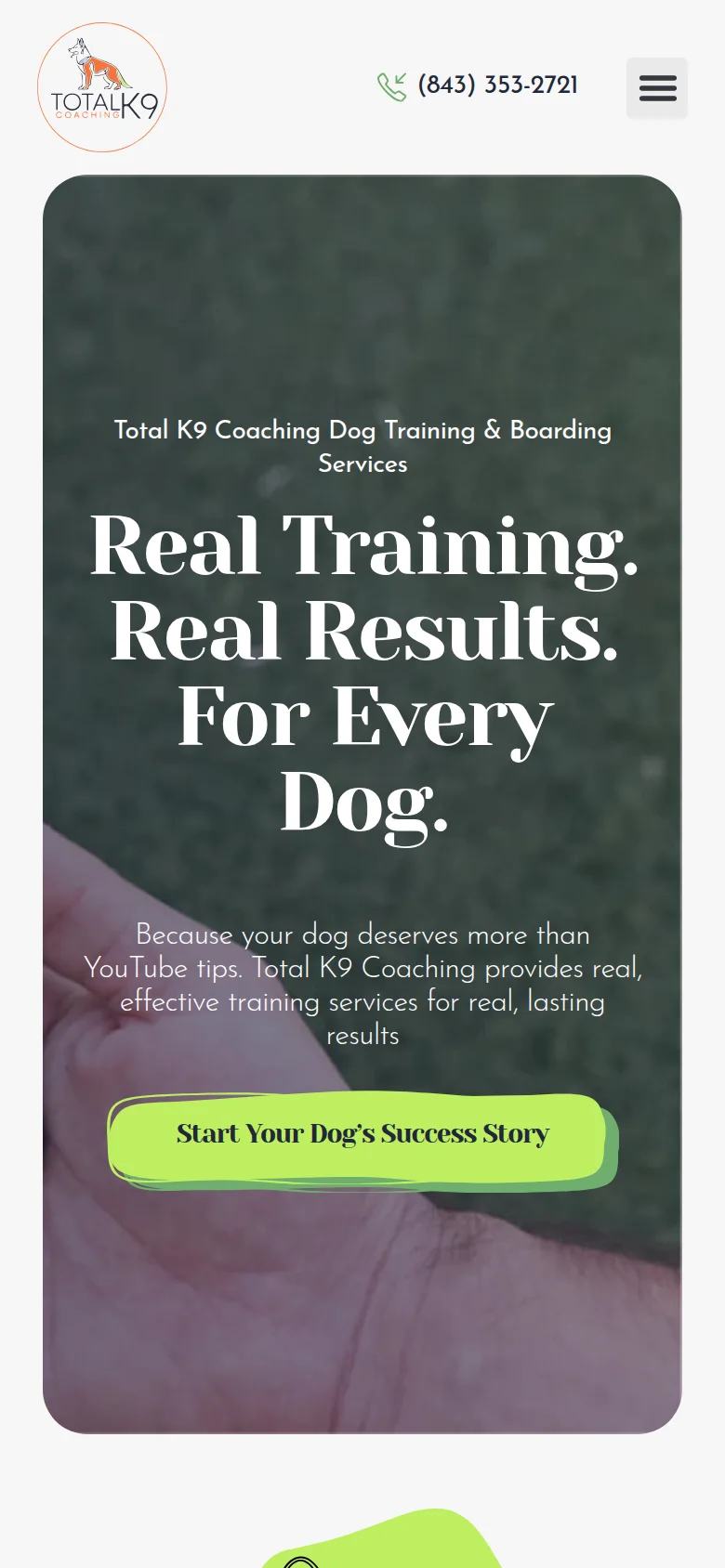Total K9 Coaching mobile services page
