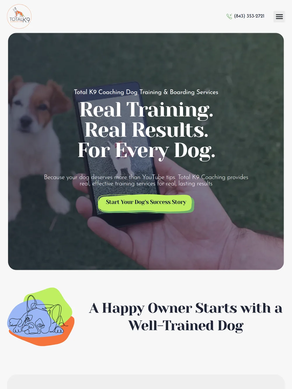 Total K9 Coaching tablet services page