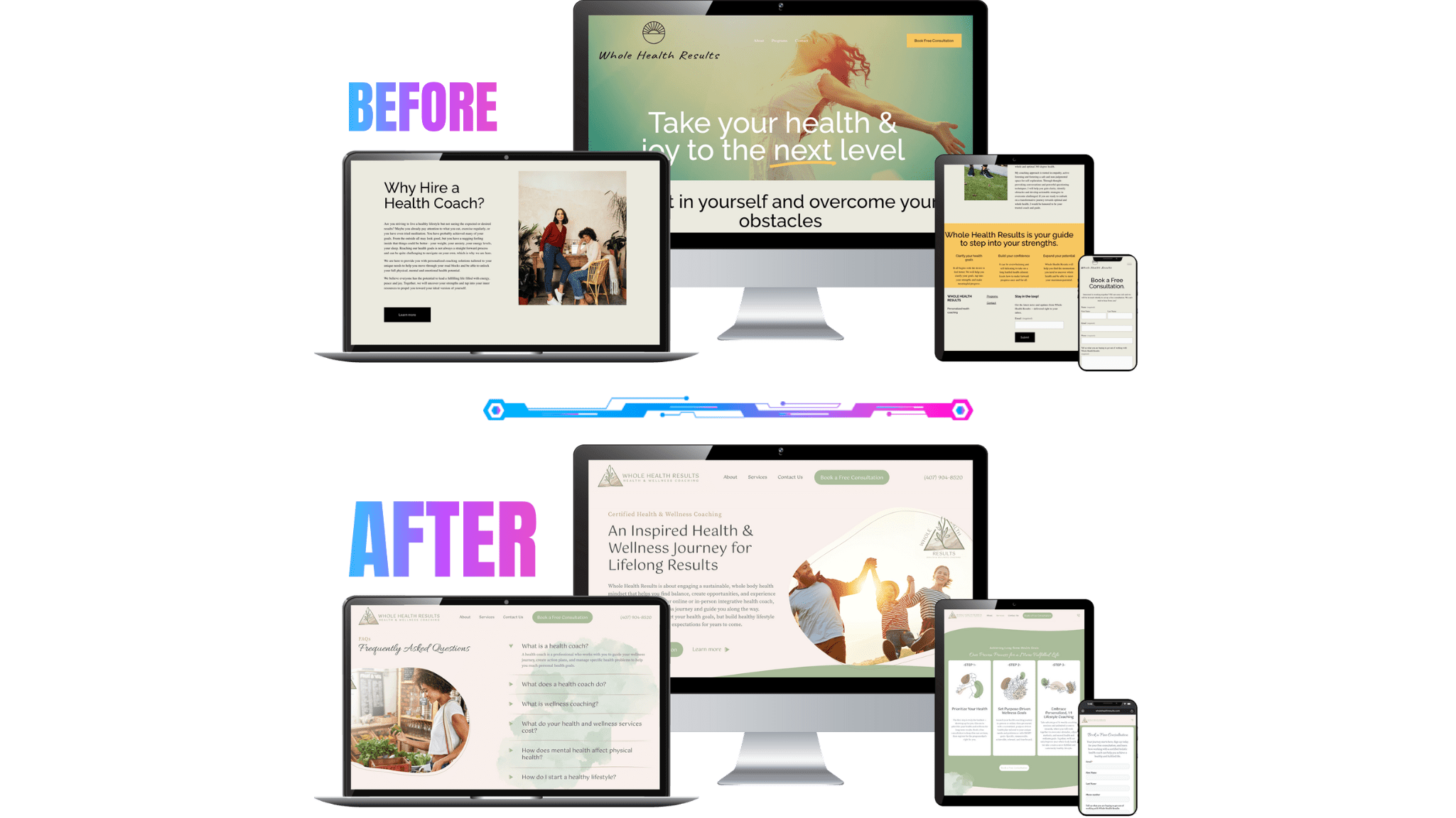 whole health results - health coach web design - responsive web design - before and after