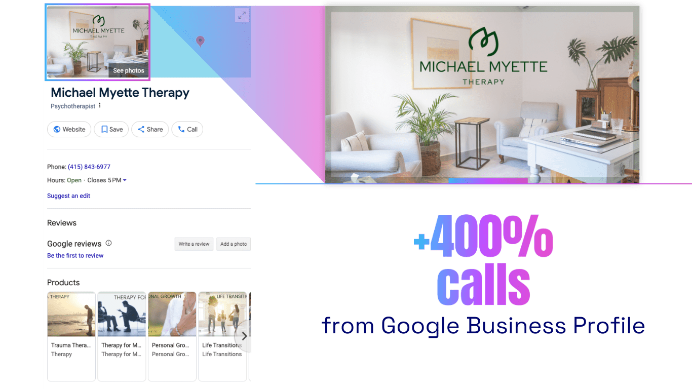 google business profile - michael myette therapy - mental health marketing - case study