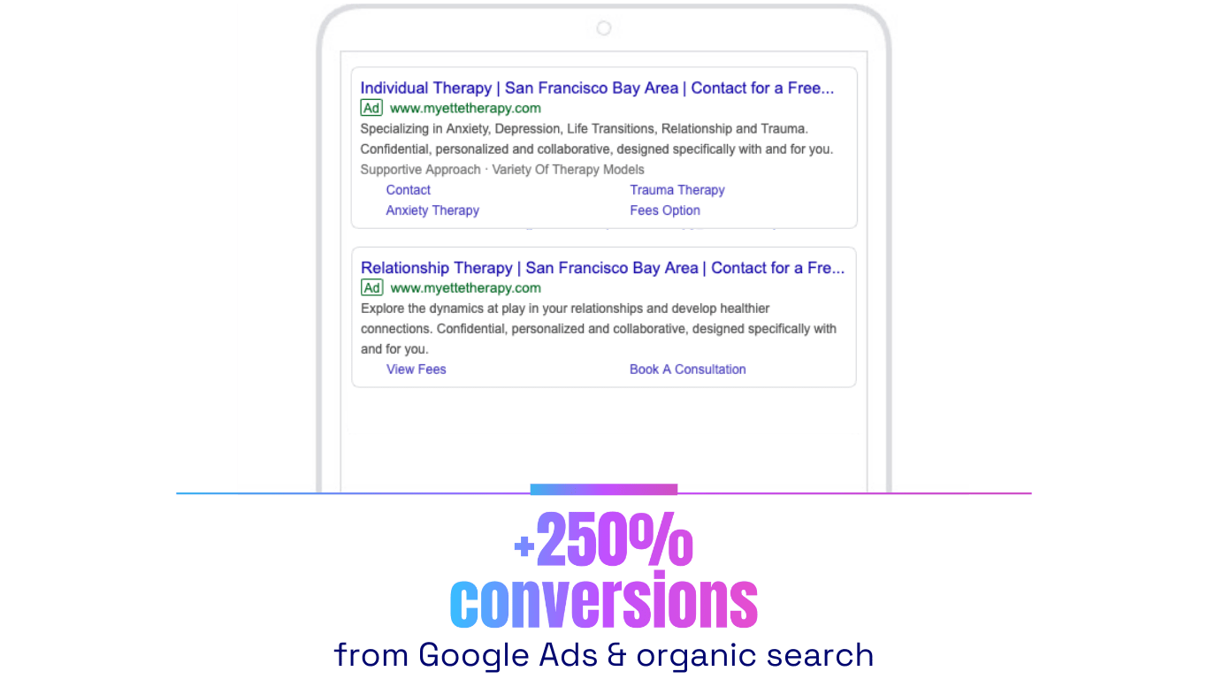 michael myette therapy - san francisco ca - mental health marketing case study - marketing results - google ads results