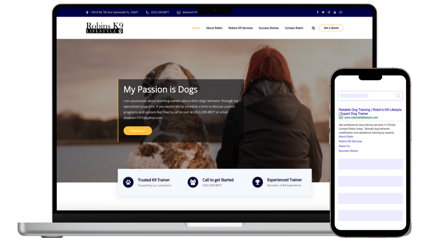 robin's k9 lifestyle - dog trainer marketing - pet care marketing - boost local small business marketing agency