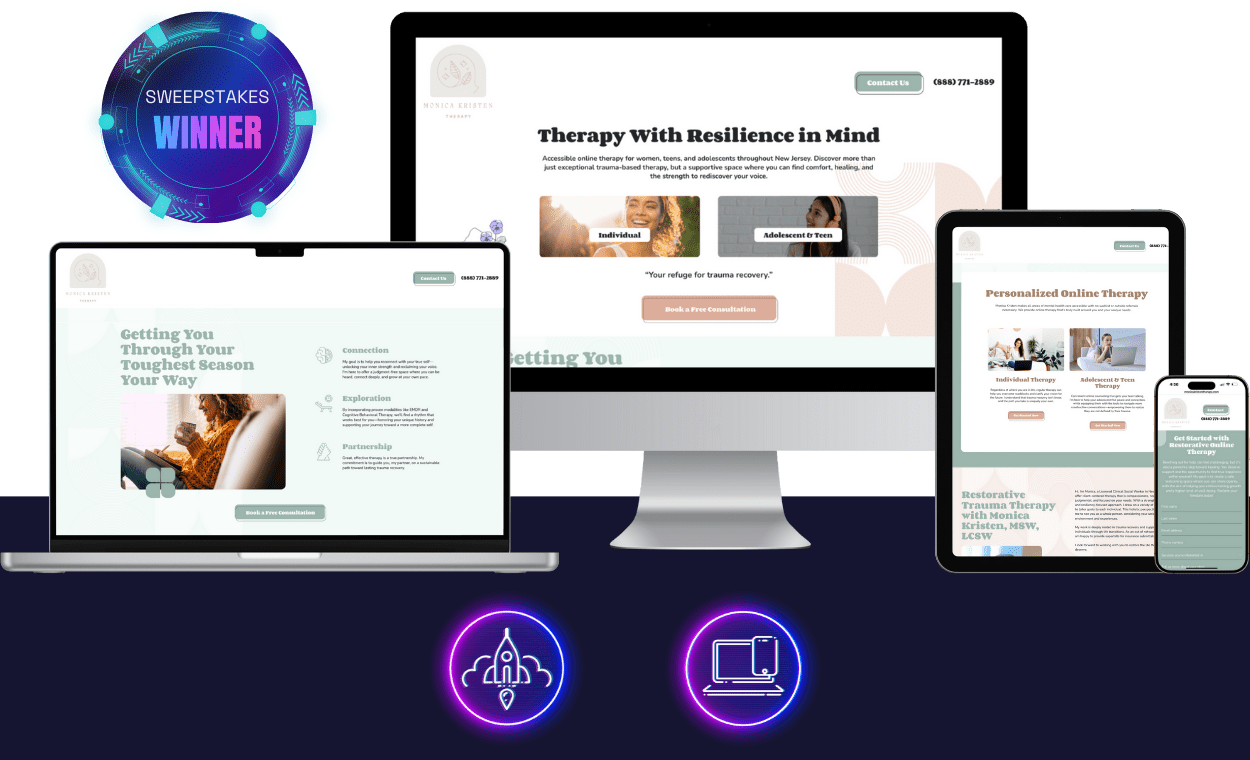 monica kristen therapy - boost local small business marketing agency - sweepstakes winner - therapist website design